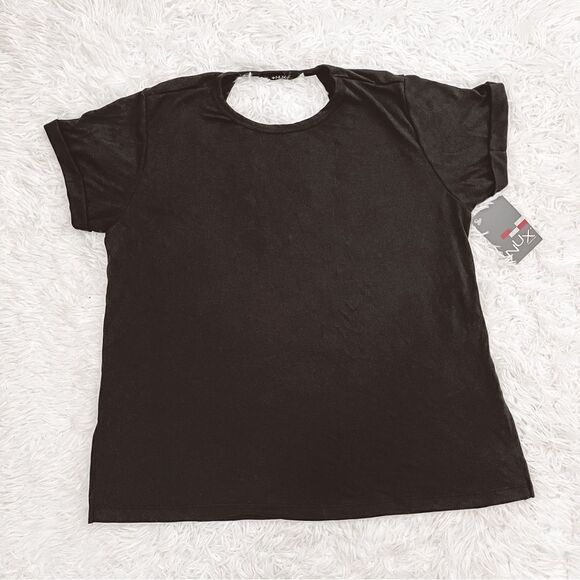 Nux Black Active Short Sleeve Cutout Back Athletic Exercise T-shirt SZ M BNWT - Picture 1 of 9